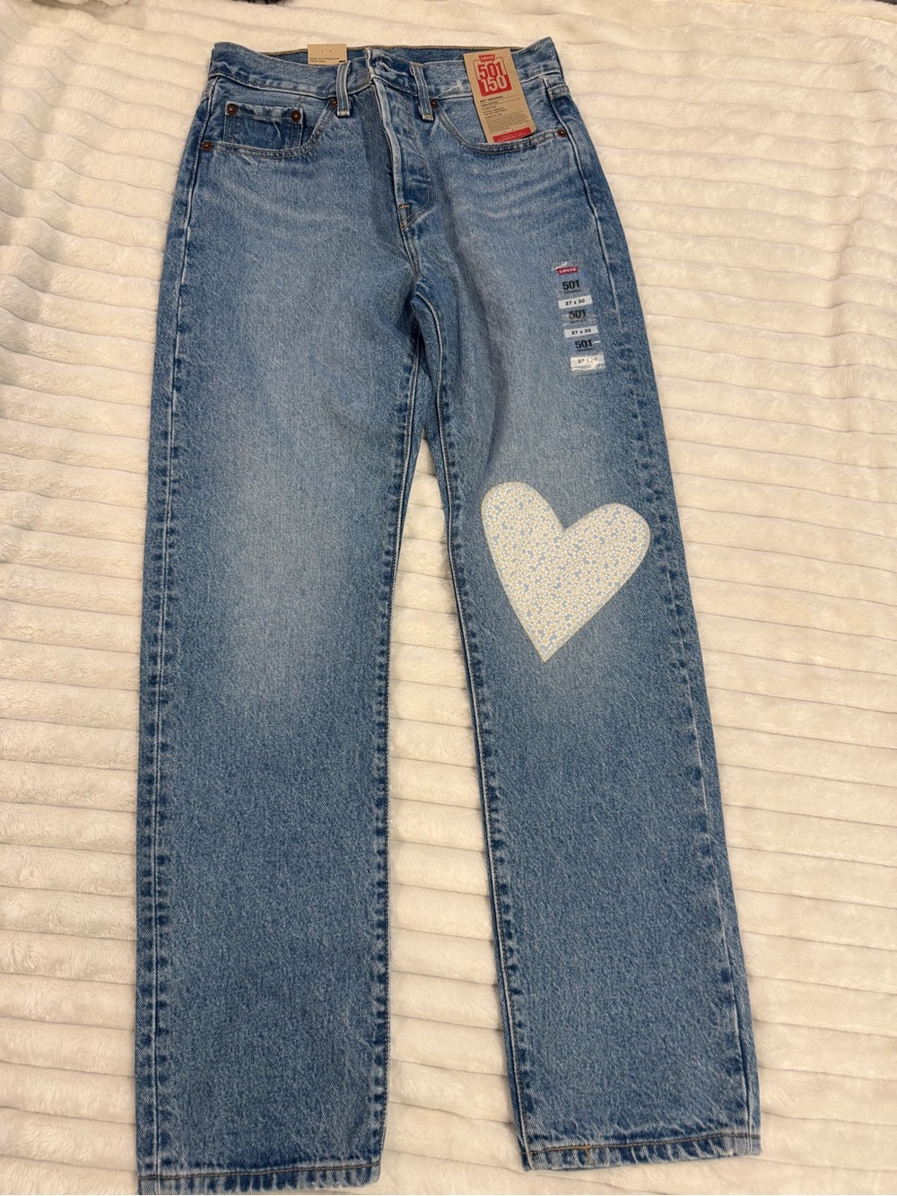 Levi's Straight Leg Light Blue Jeans with White Heart Accent